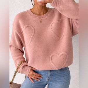 Women's Pink Heart Knit Sweater